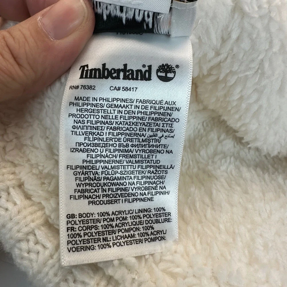 Timberland Beanie Women OS Cream White Sherpa Lined Pom Pom Winter Gorpcore